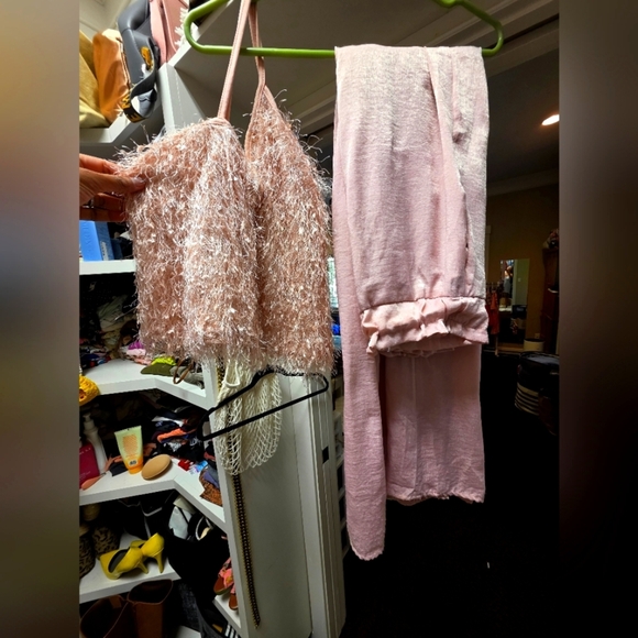 Pink Fuzzy Top and Pants Set - Picture 1 of 3